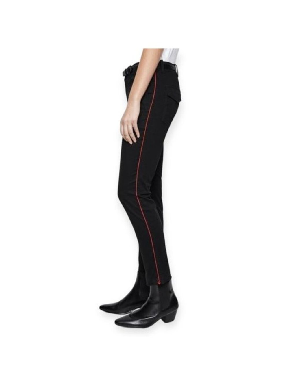 Nili Lotan Jenna pant with Piping, Black with red, Size 2